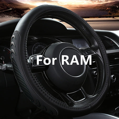 OHMU Leather Steering Wheel Cover for 15.5-16in Dodge Ram 1500/2500/3500 Black